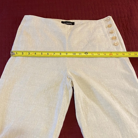 Size 4 Talbots 100% Linen Cream Wide-Leg Pants with Button Detail - Picture 9 of 11